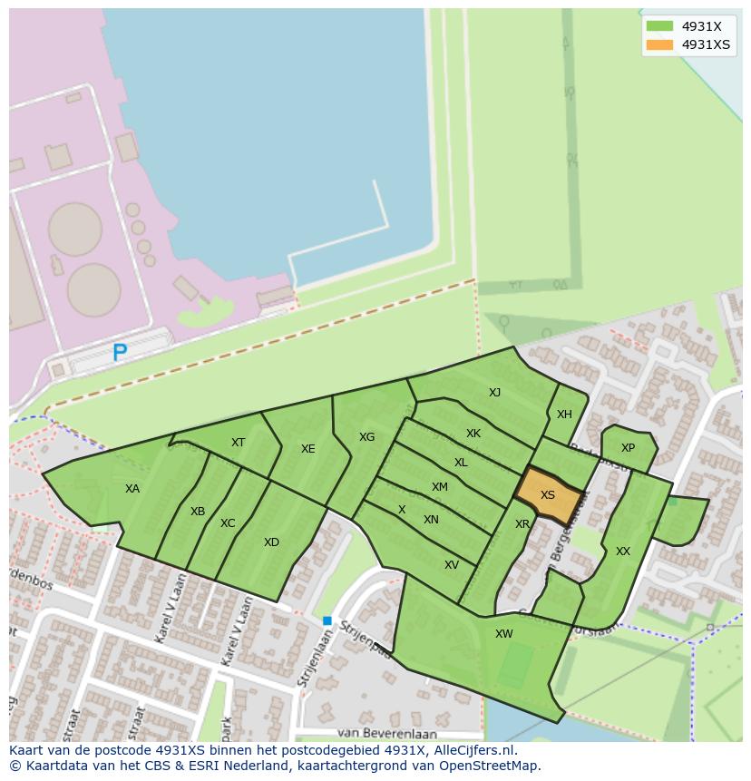 Afbeelding van het postcodegebied 4931 XS op de kaart.