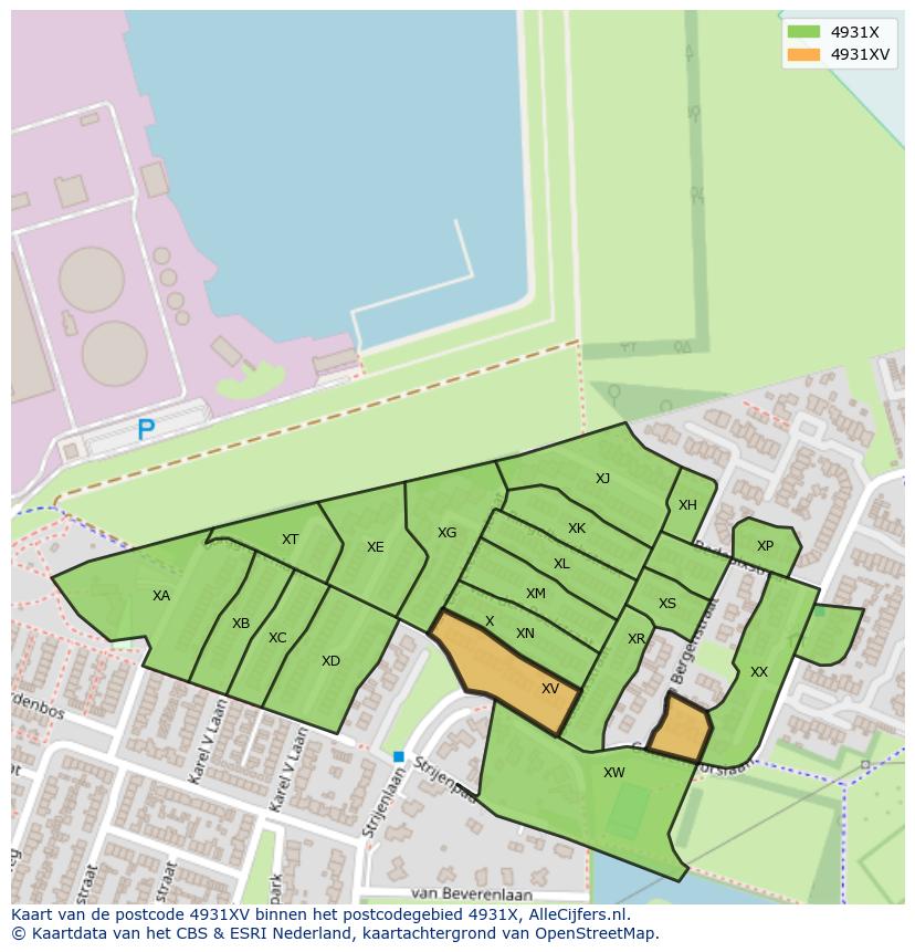 Afbeelding van het postcodegebied 4931 XV op de kaart.