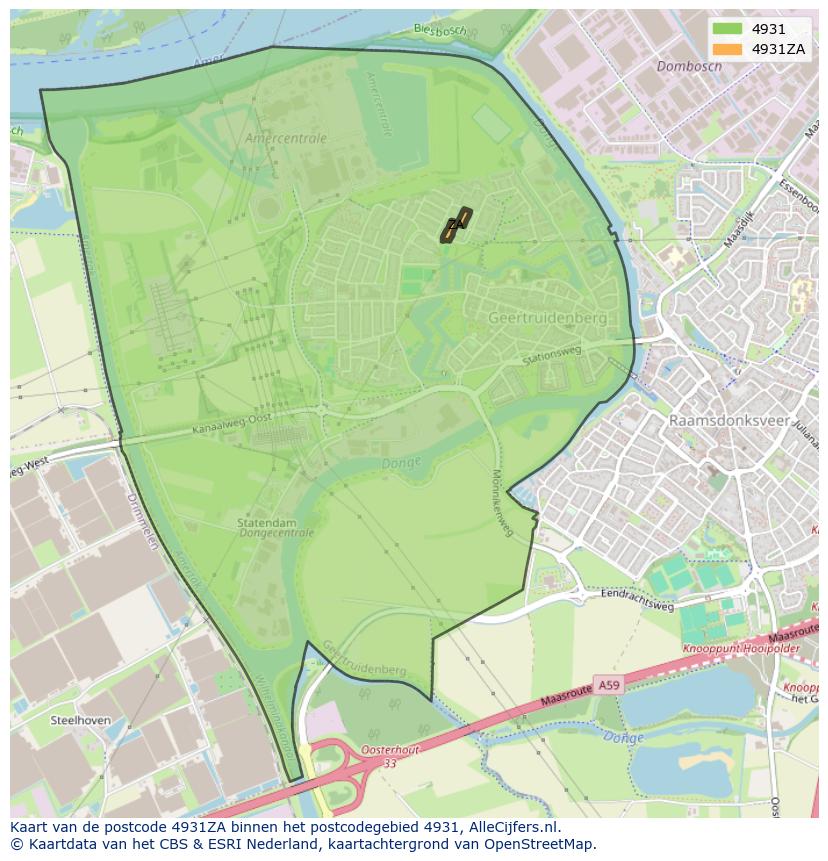 Afbeelding van het postcodegebied 4931 ZA op de kaart.