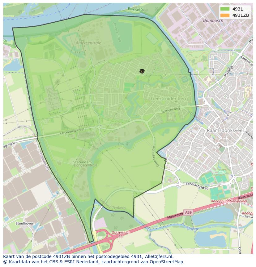 Afbeelding van het postcodegebied 4931 ZB op de kaart.