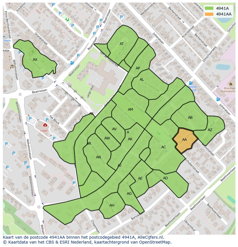 Afbeelding van het postcodegebied 4941 AA op de kaart.