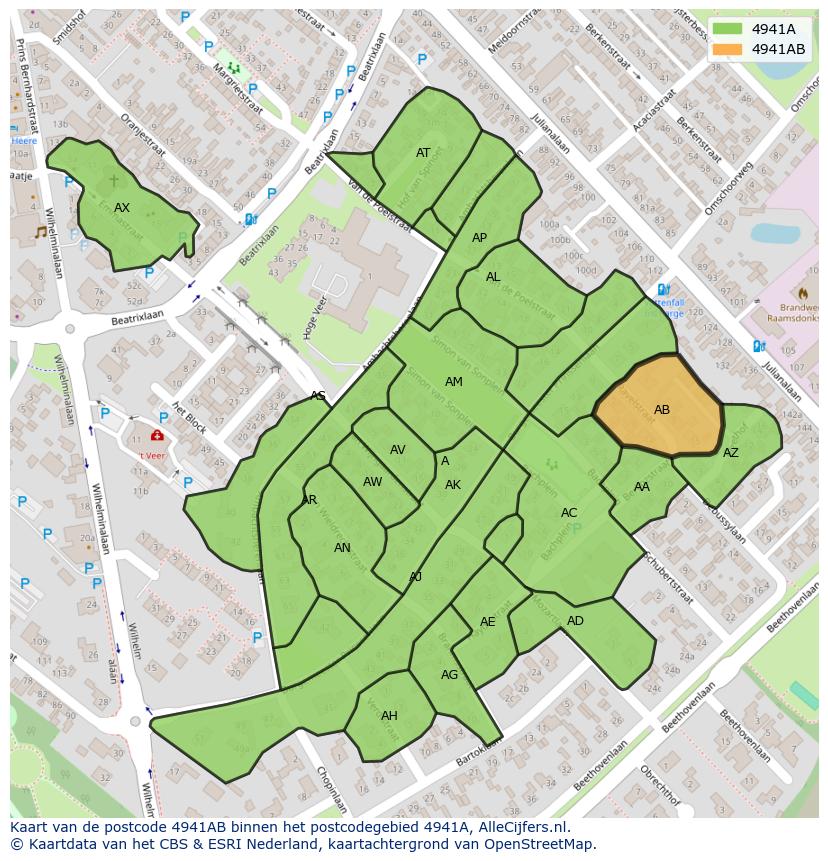 Afbeelding van het postcodegebied 4941 AB op de kaart.
