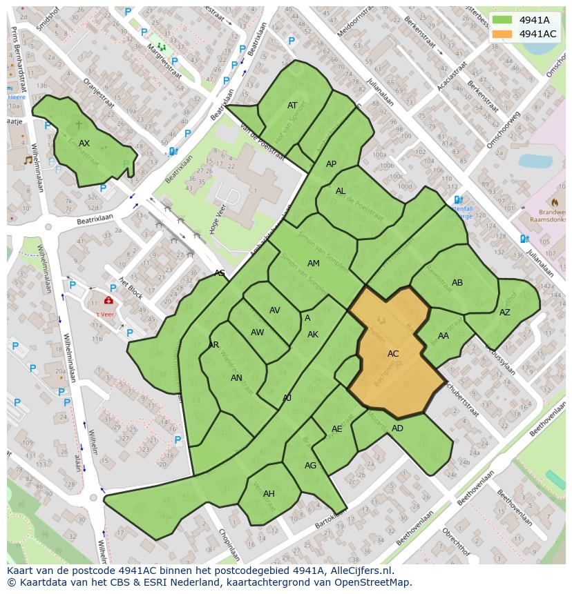 Afbeelding van het postcodegebied 4941 AC op de kaart.