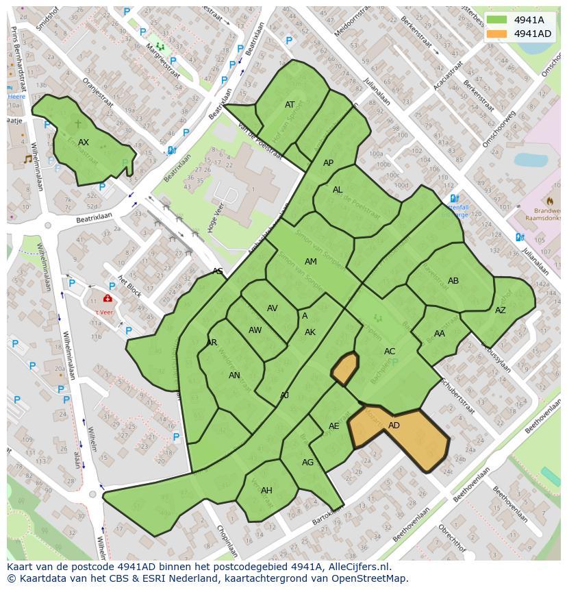 Afbeelding van het postcodegebied 4941 AD op de kaart.