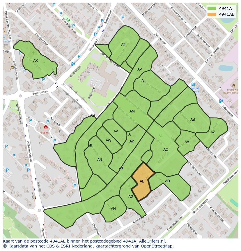 Afbeelding van het postcodegebied 4941 AE op de kaart.
