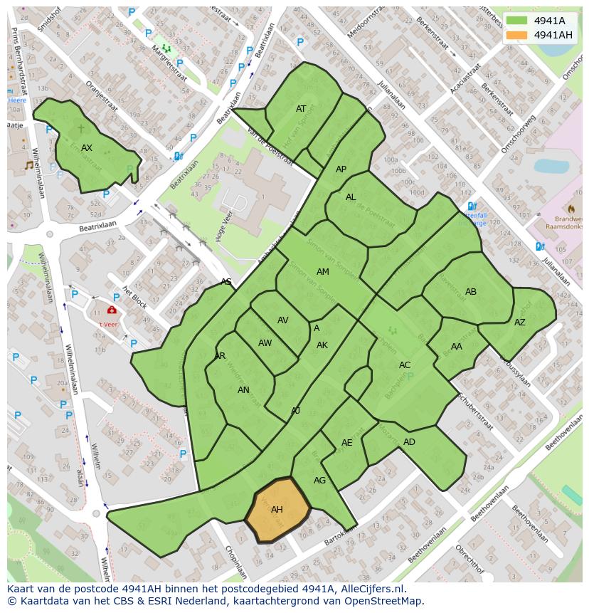 Afbeelding van het postcodegebied 4941 AH op de kaart.