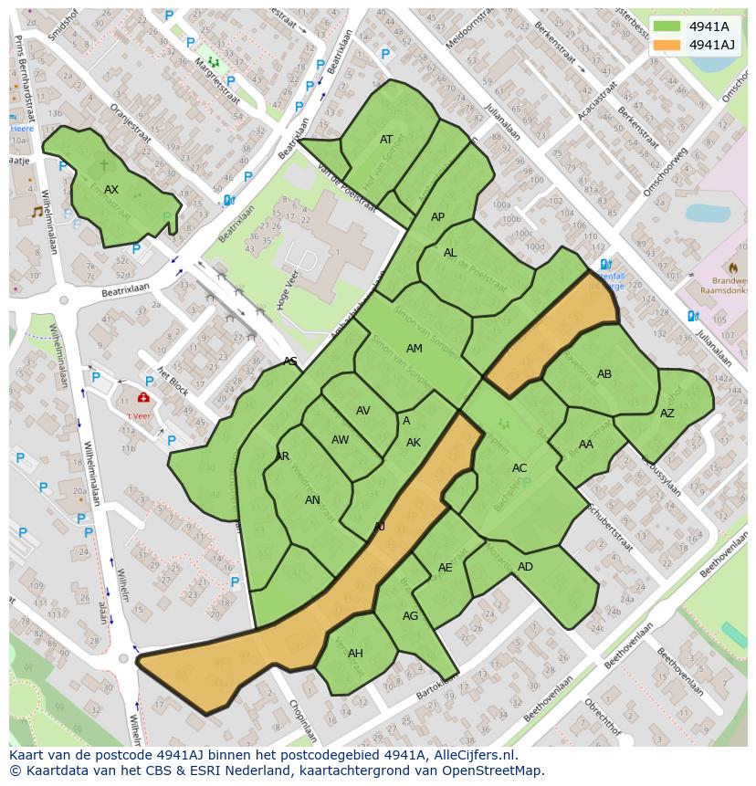 Afbeelding van het postcodegebied 4941 AJ op de kaart.