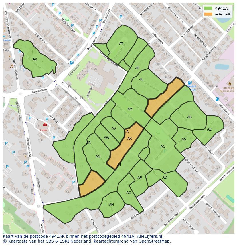 Afbeelding van het postcodegebied 4941 AK op de kaart.