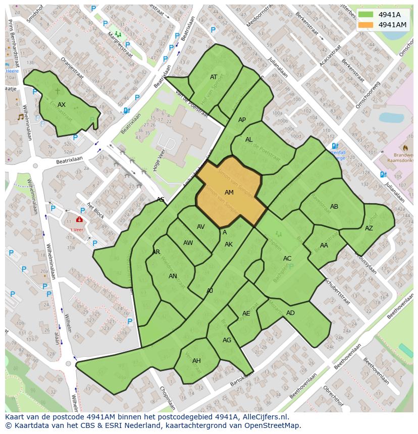 Afbeelding van het postcodegebied 4941 AM op de kaart.