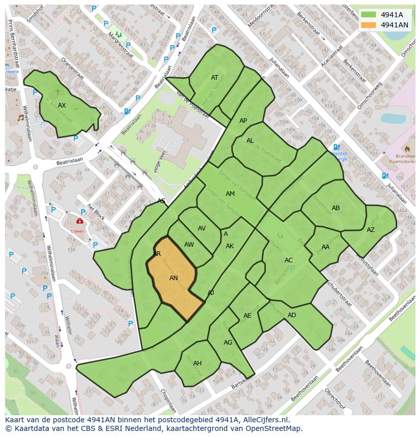 Afbeelding van het postcodegebied 4941 AN op de kaart.