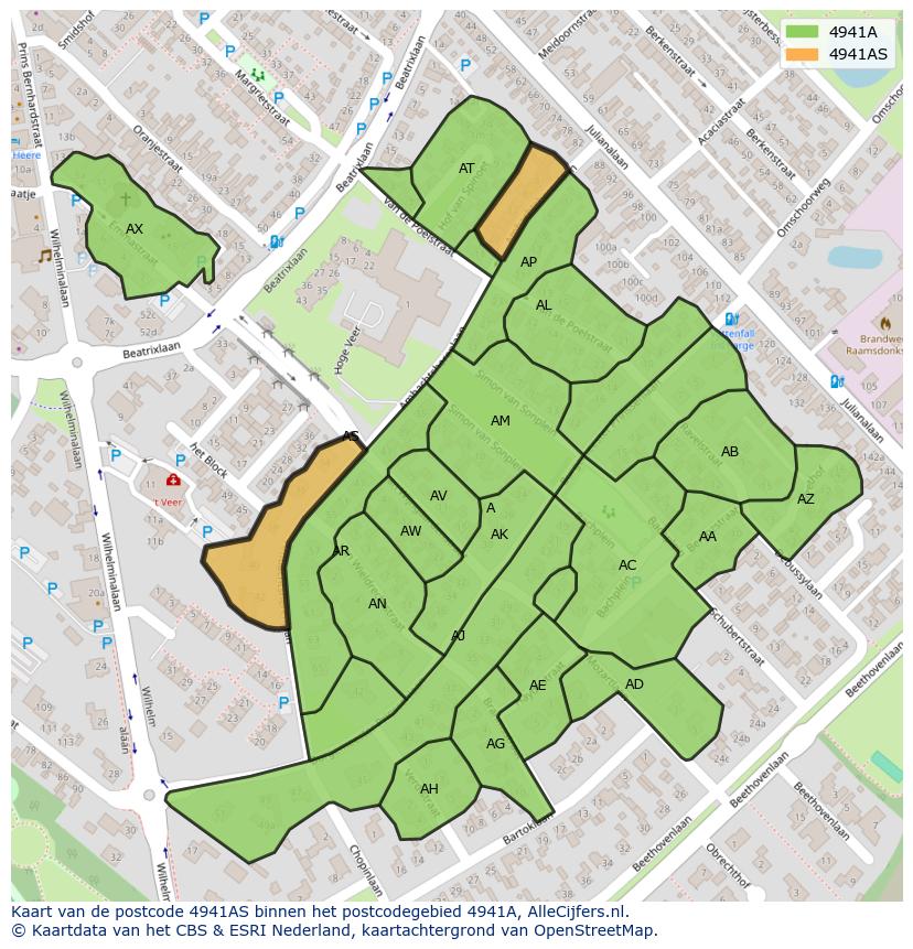 Afbeelding van het postcodegebied 4941 AS op de kaart.