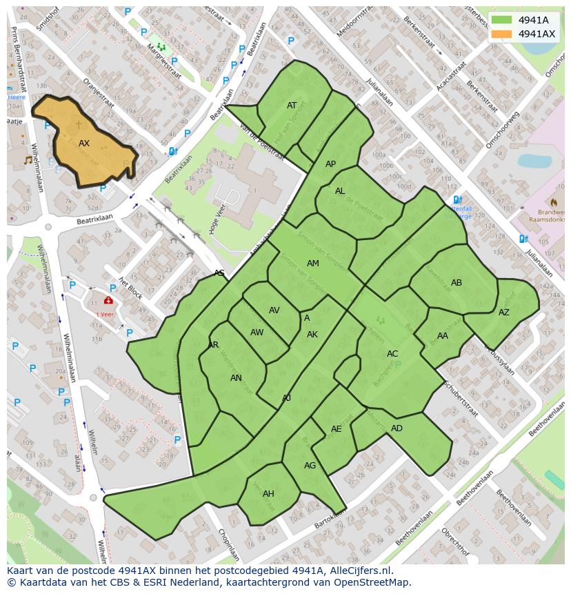 Afbeelding van het postcodegebied 4941 AX op de kaart.