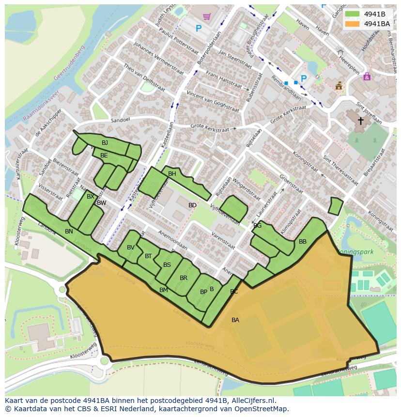 Afbeelding van het postcodegebied 4941 BA op de kaart.