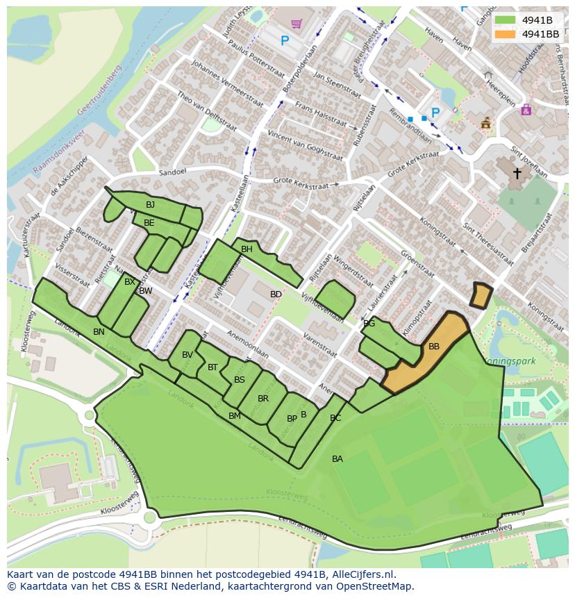 Afbeelding van het postcodegebied 4941 BB op de kaart.