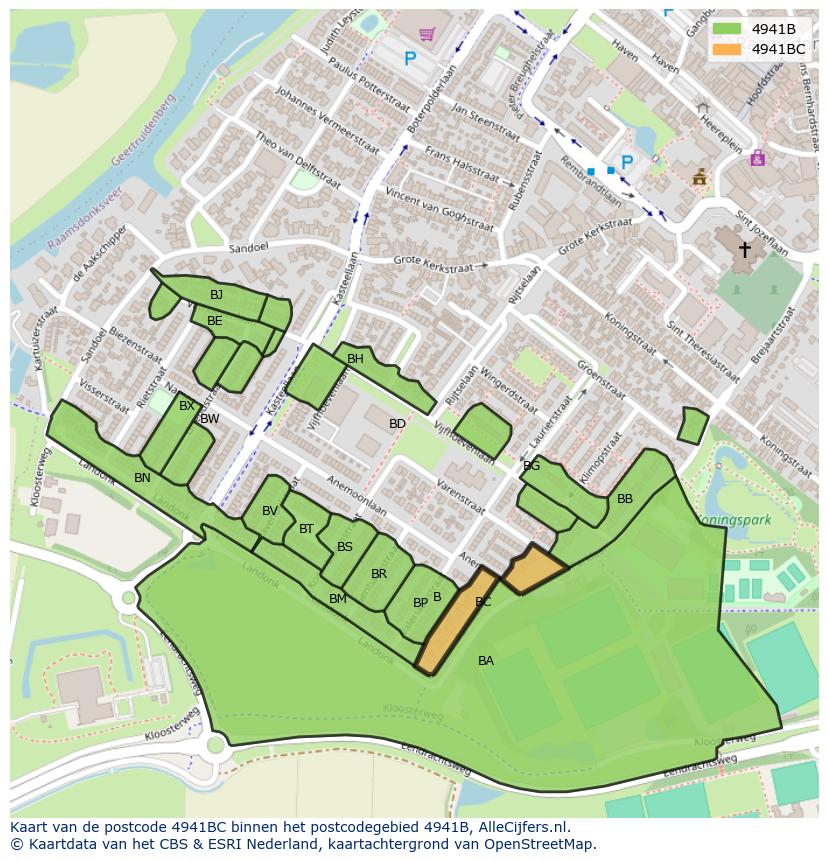 Afbeelding van het postcodegebied 4941 BC op de kaart.