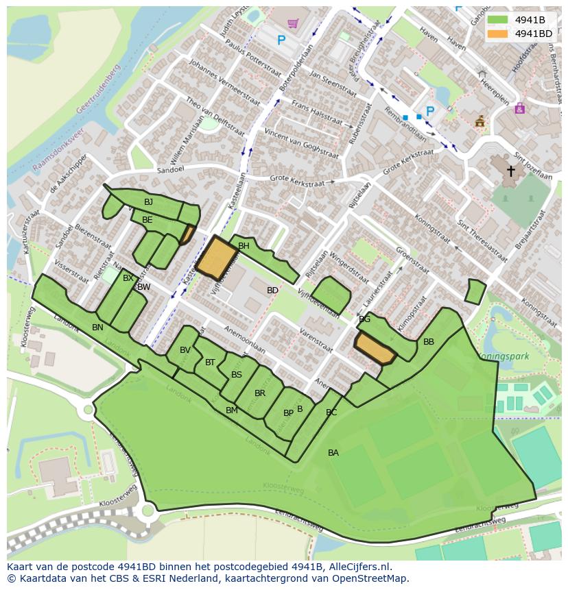 Afbeelding van het postcodegebied 4941 BD op de kaart.