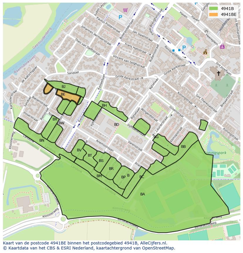 Afbeelding van het postcodegebied 4941 BE op de kaart.