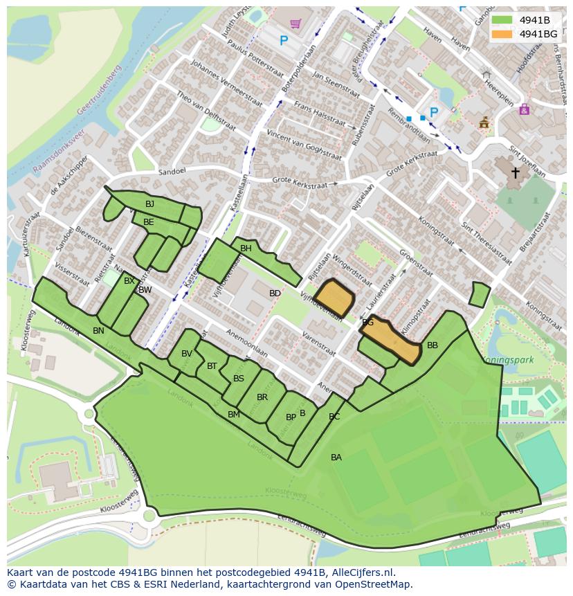 Afbeelding van het postcodegebied 4941 BG op de kaart.