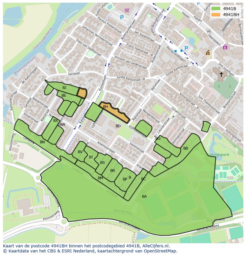 Afbeelding van het postcodegebied 4941 BH op de kaart.