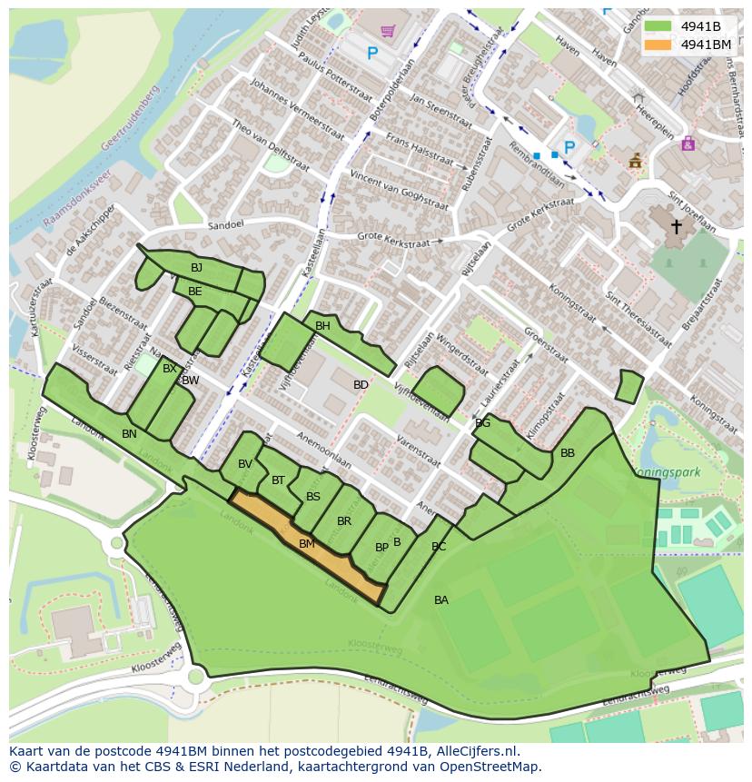 Afbeelding van het postcodegebied 4941 BM op de kaart.