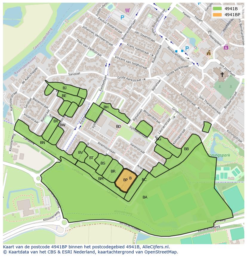 Afbeelding van het postcodegebied 4941 BP op de kaart.