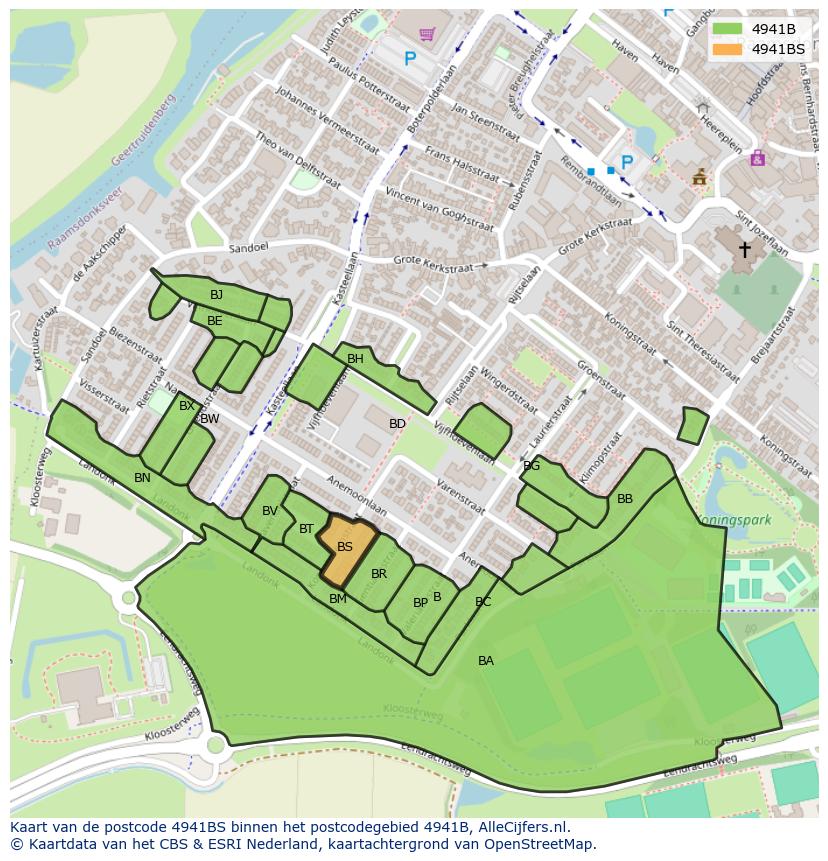 Afbeelding van het postcodegebied 4941 BS op de kaart.