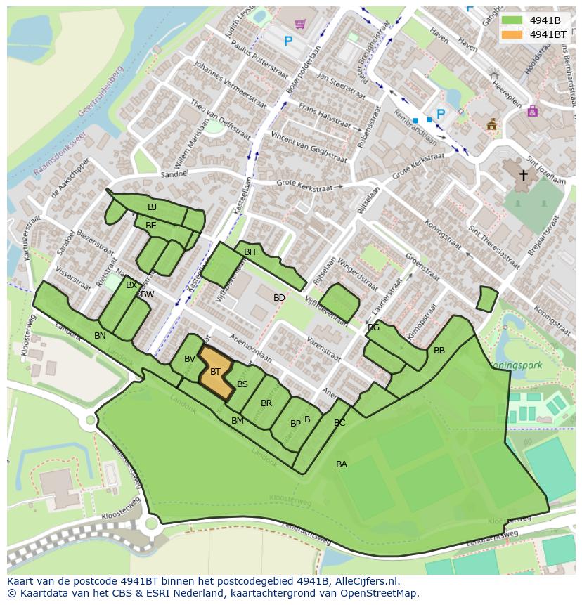 Afbeelding van het postcodegebied 4941 BT op de kaart.
