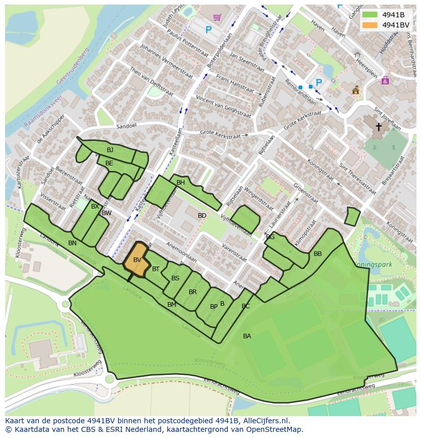Afbeelding van het postcodegebied 4941 BV op de kaart.