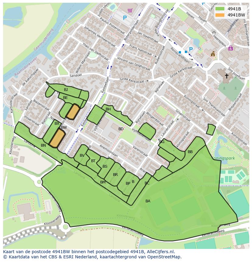Afbeelding van het postcodegebied 4941 BW op de kaart.