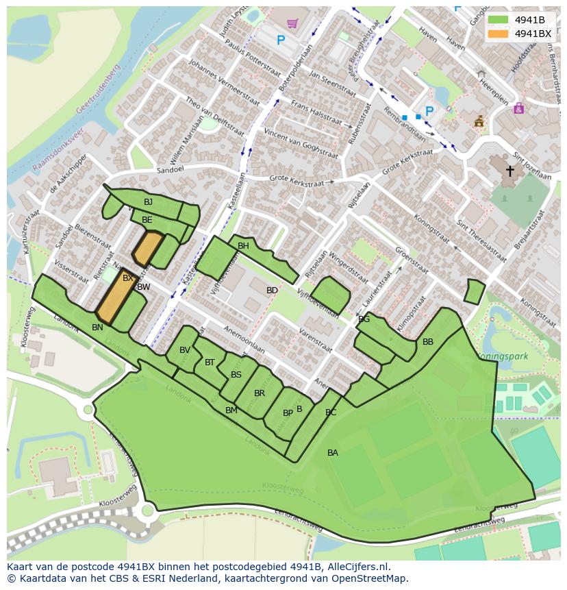 Afbeelding van het postcodegebied 4941 BX op de kaart.