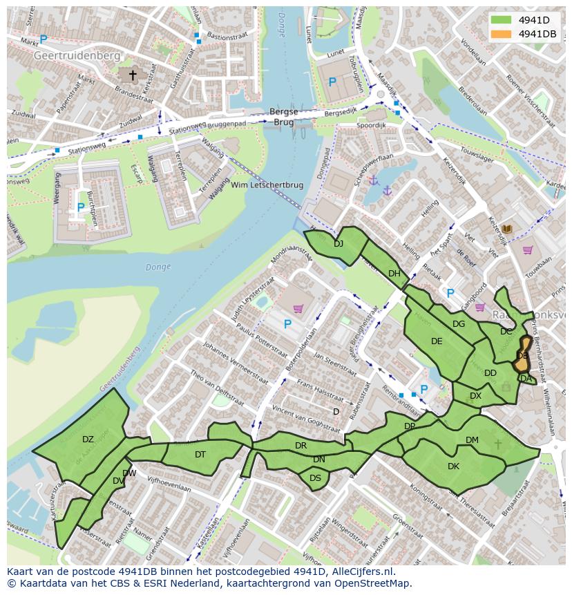 Afbeelding van het postcodegebied 4941 DB op de kaart.