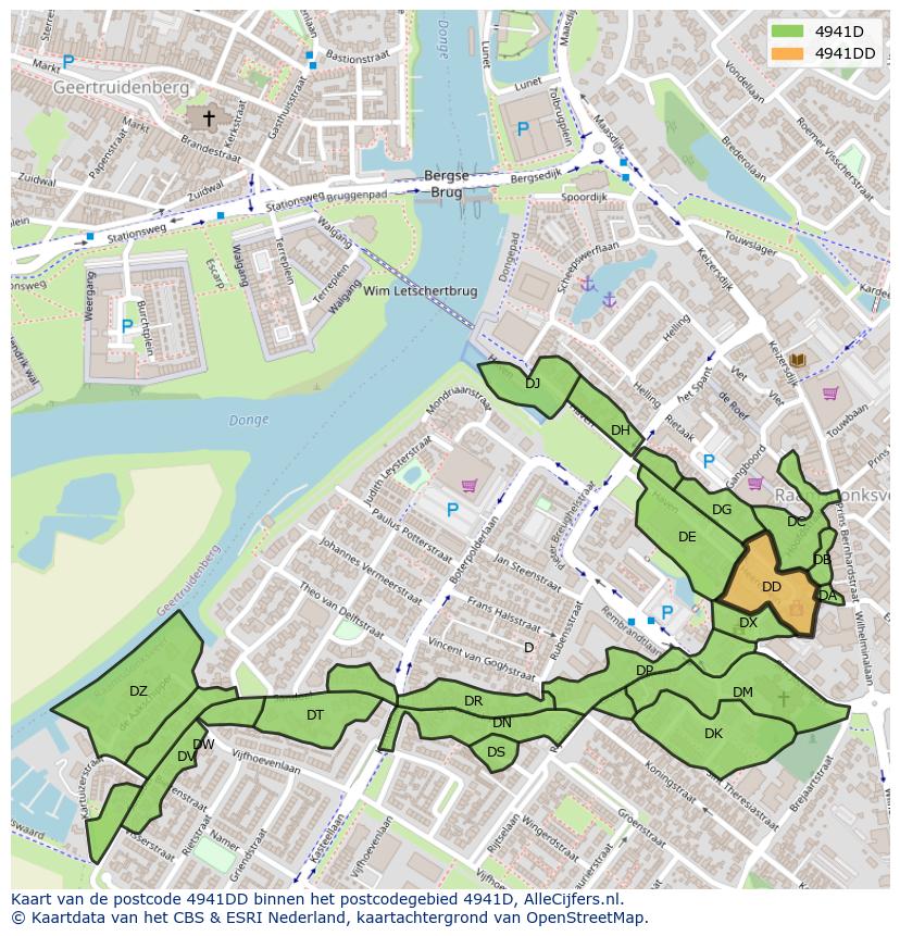 Afbeelding van het postcodegebied 4941 DD op de kaart.