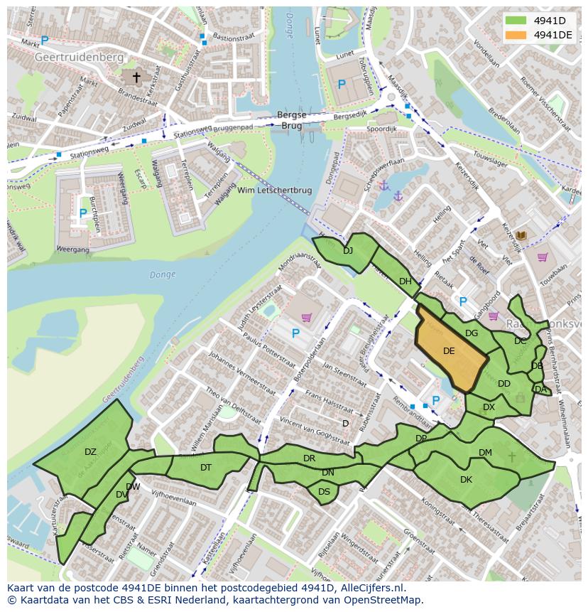 Afbeelding van het postcodegebied 4941 DE op de kaart.