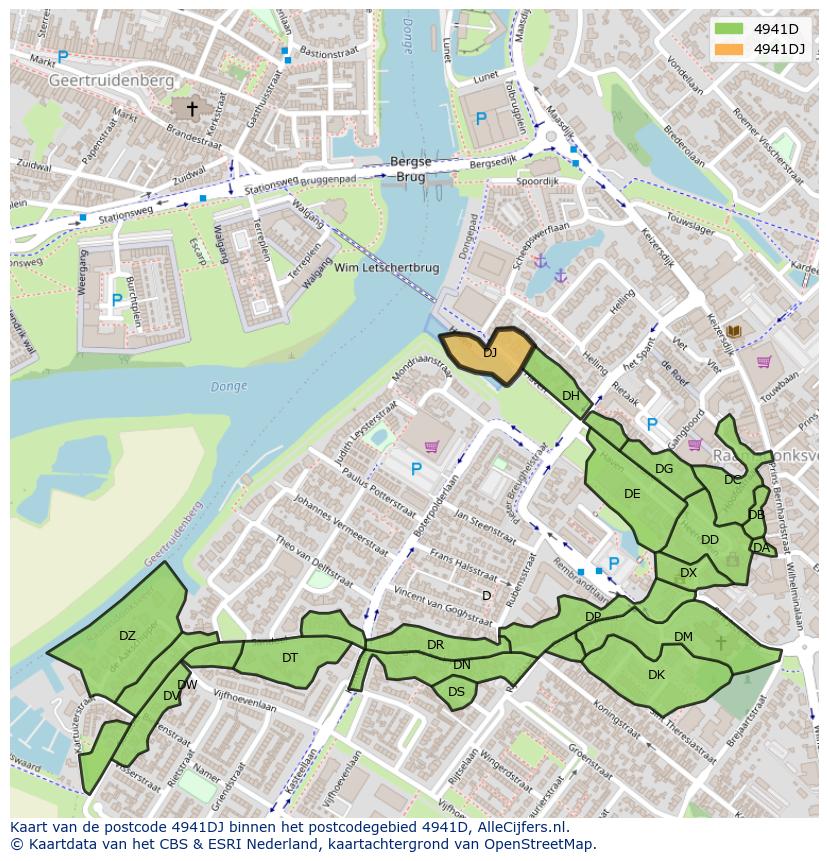 Afbeelding van het postcodegebied 4941 DJ op de kaart.