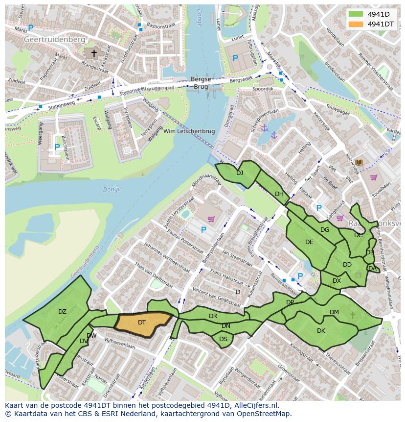 Afbeelding van het postcodegebied 4941 DT op de kaart.