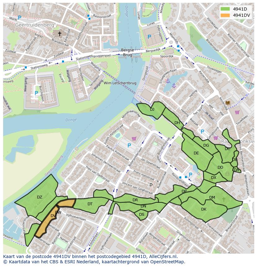 Afbeelding van het postcodegebied 4941 DV op de kaart.