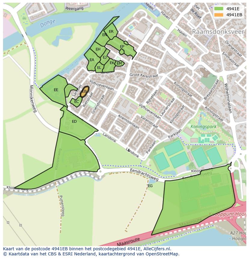 Afbeelding van het postcodegebied 4941 EB op de kaart.