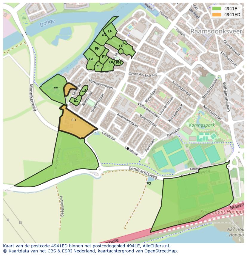 Afbeelding van het postcodegebied 4941 ED op de kaart.