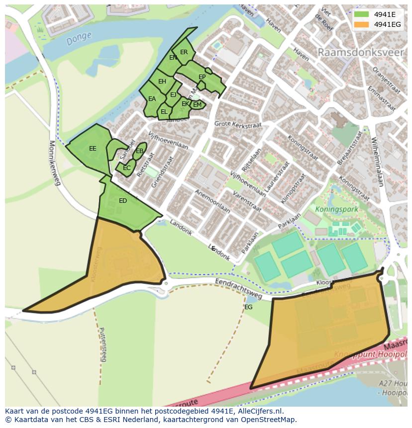 Afbeelding van het postcodegebied 4941 EG op de kaart.