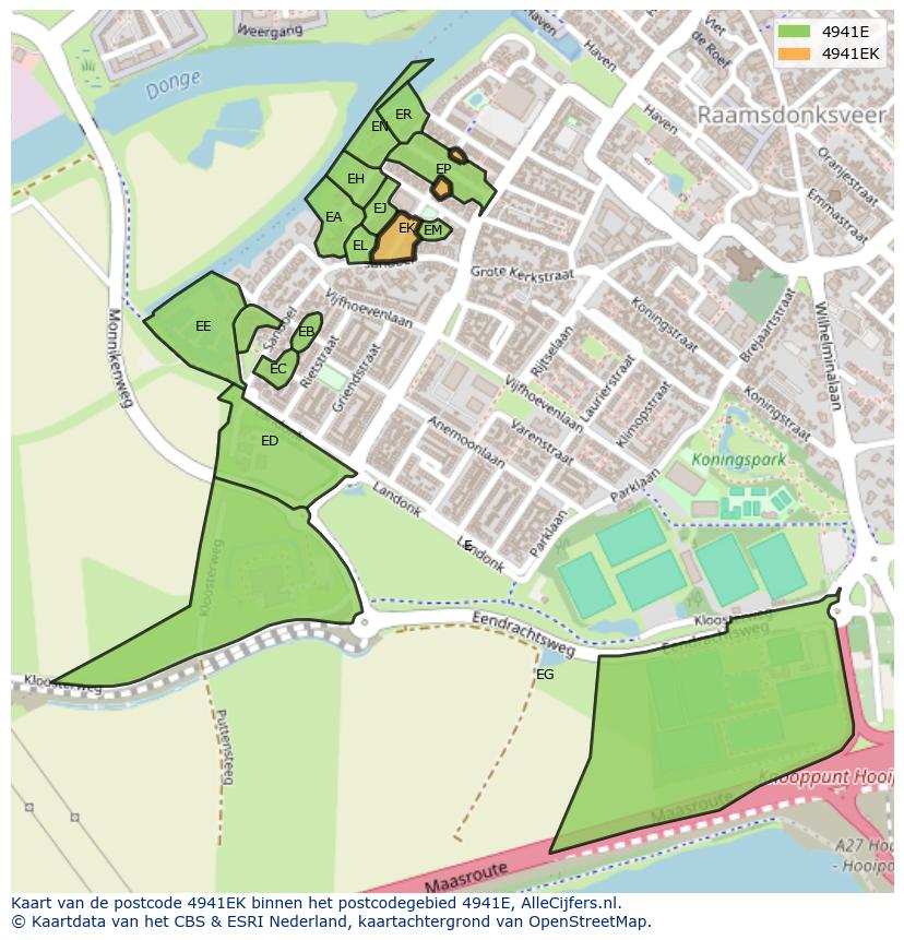 Afbeelding van het postcodegebied 4941 EK op de kaart.