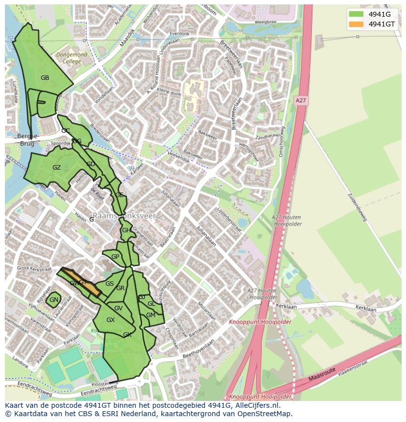 Afbeelding van het postcodegebied 4941 GT op de kaart.