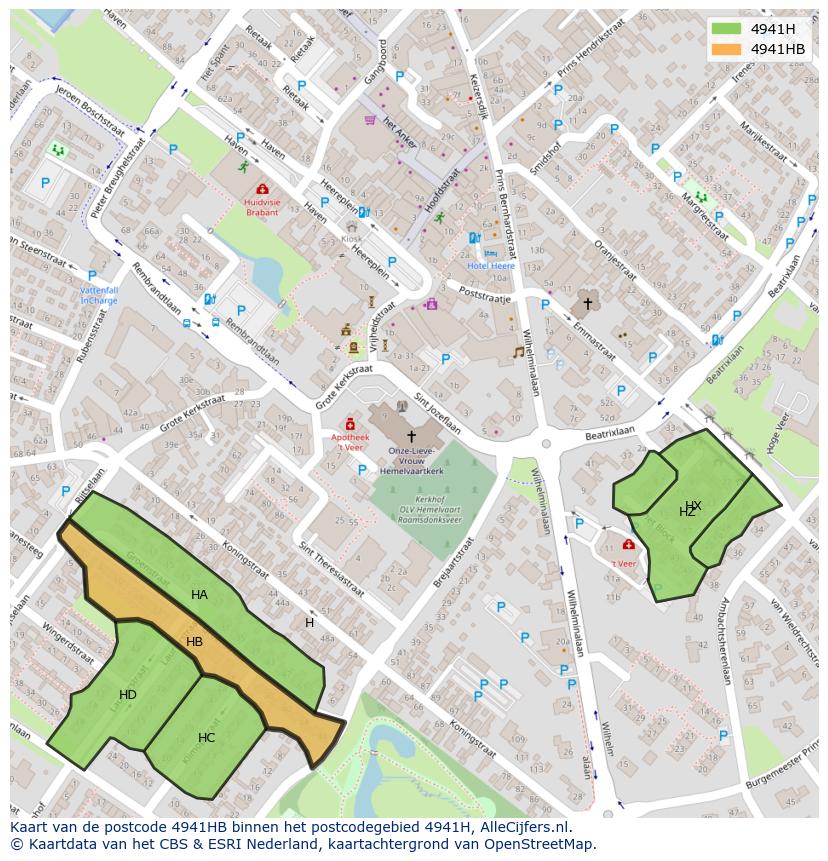 Afbeelding van het postcodegebied 4941 HB op de kaart.