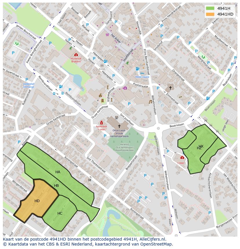 Afbeelding van het postcodegebied 4941 HD op de kaart.