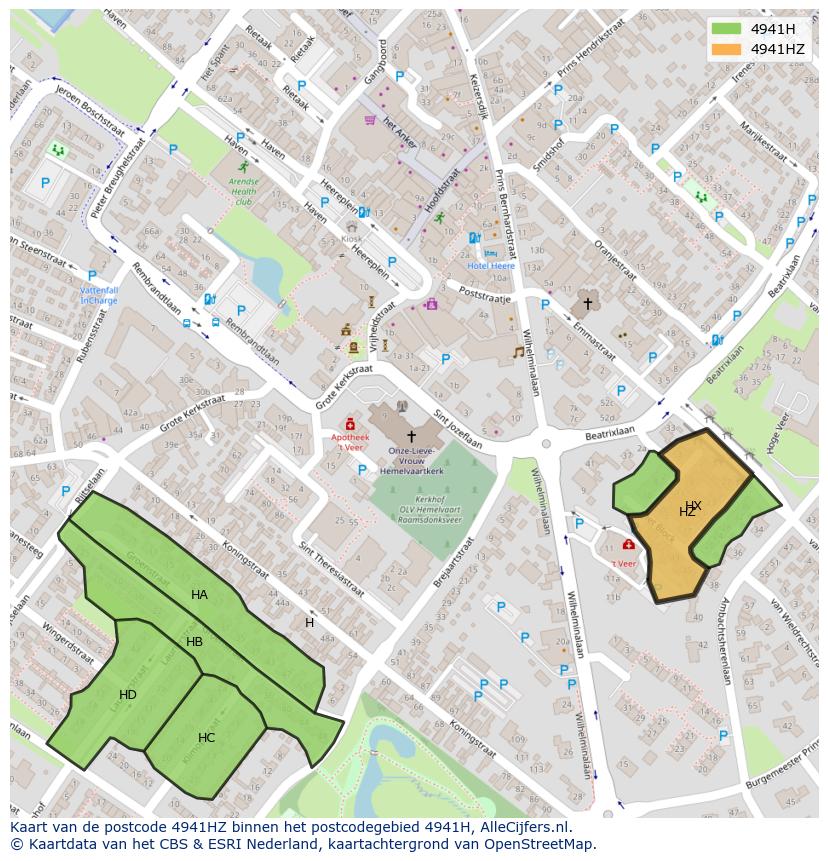 Afbeelding van het postcodegebied 4941 HZ op de kaart.