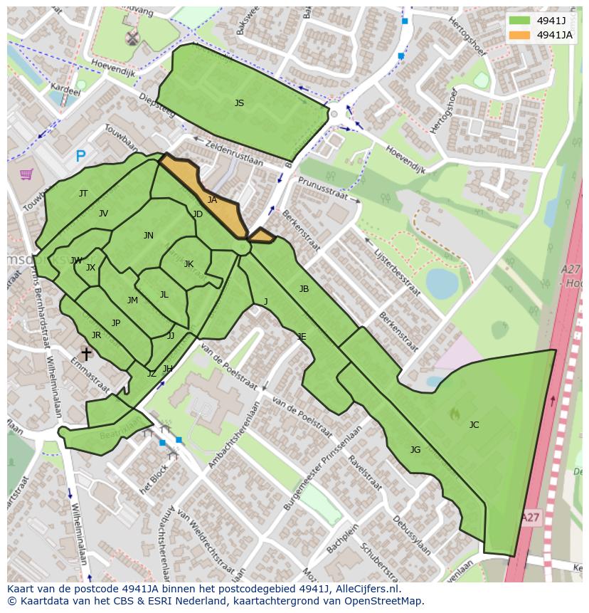 Afbeelding van het postcodegebied 4941 JA op de kaart.