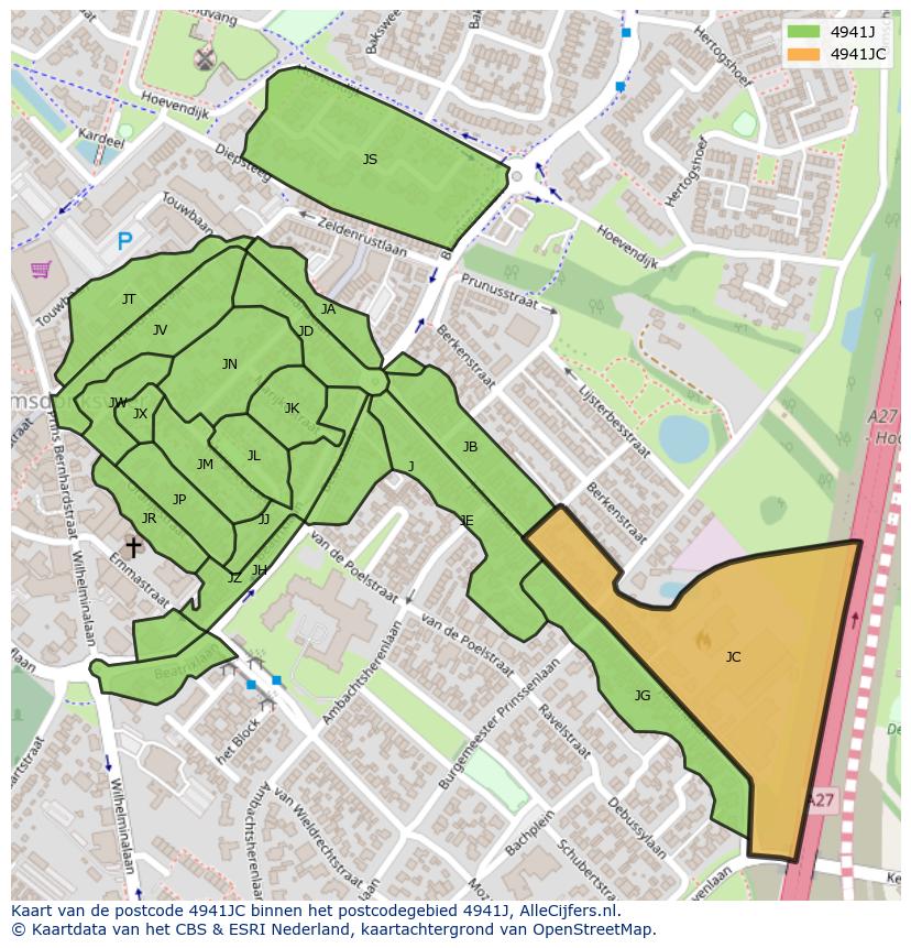 Afbeelding van het postcodegebied 4941 JC op de kaart.