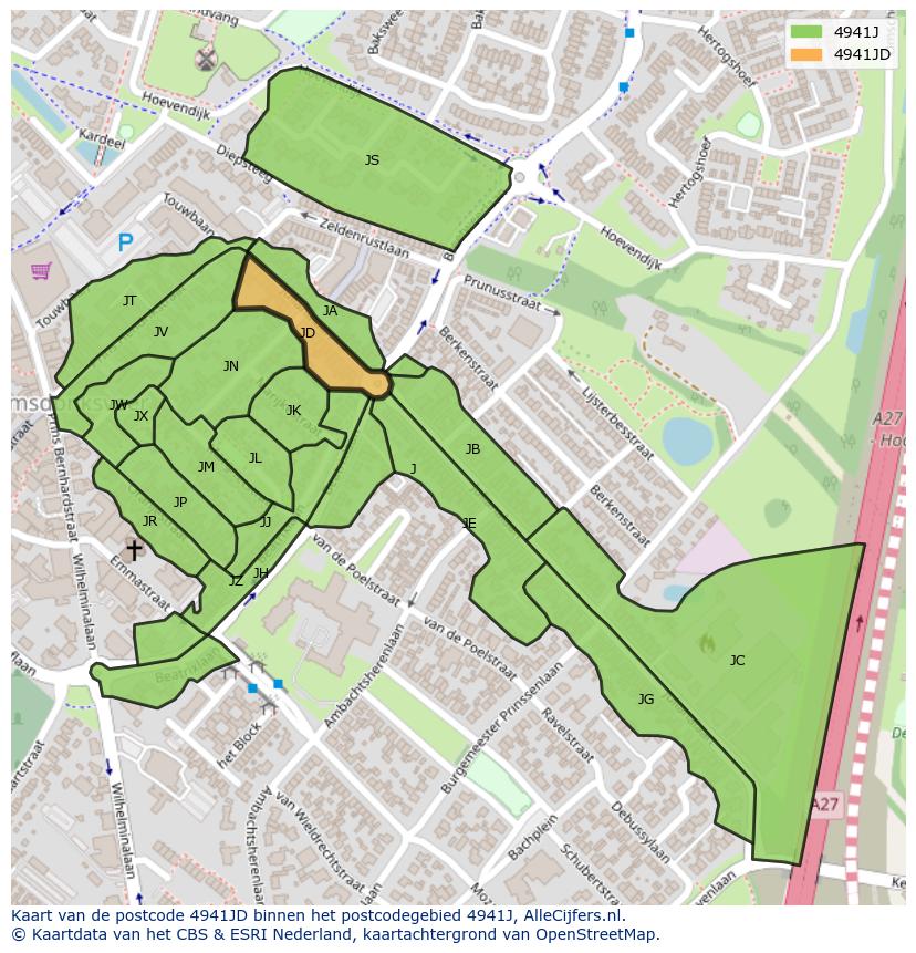 Afbeelding van het postcodegebied 4941 JD op de kaart.