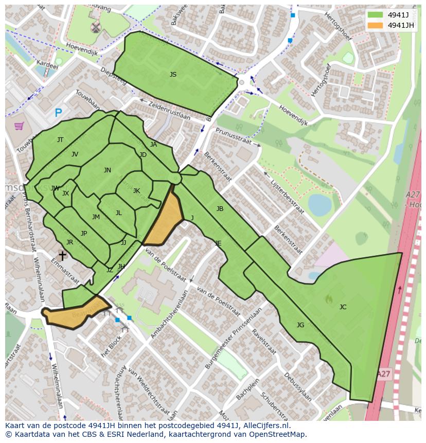 Afbeelding van het postcodegebied 4941 JH op de kaart.