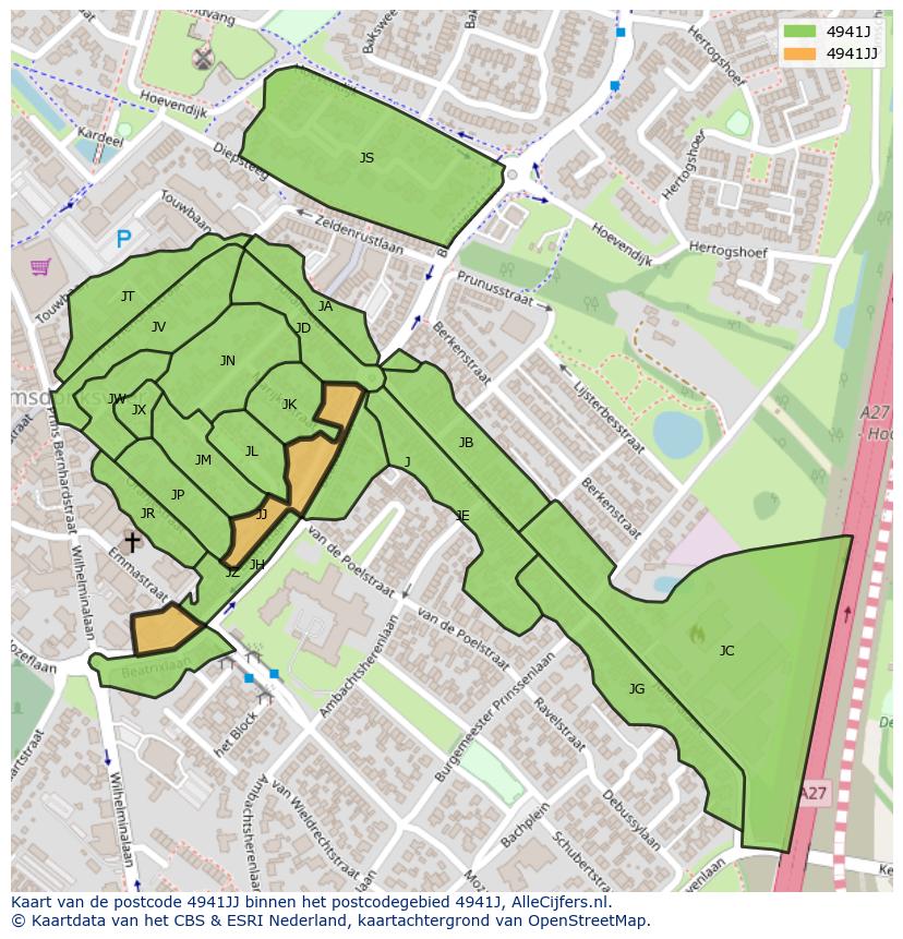 Afbeelding van het postcodegebied 4941 JJ op de kaart.