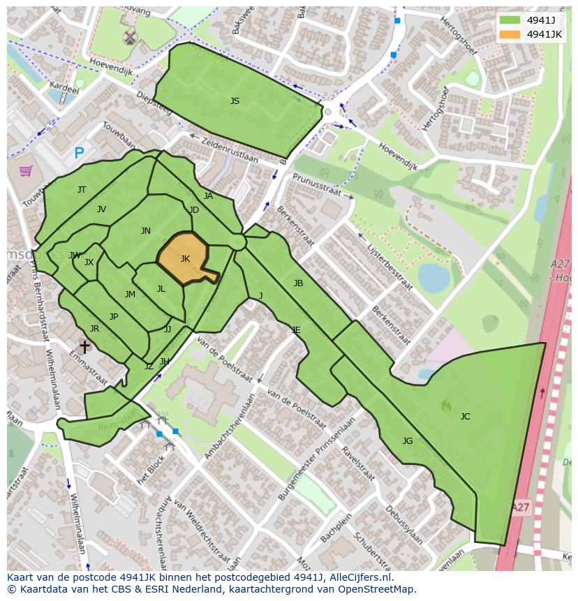 Afbeelding van het postcodegebied 4941 JK op de kaart.